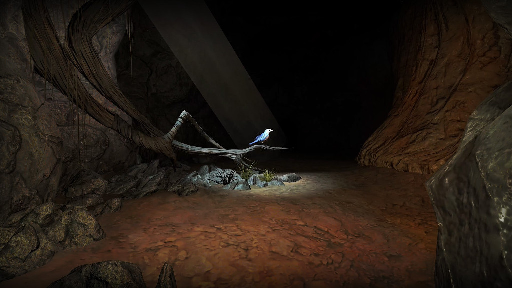 screenshot: Colossal Cave. a bird perched in a cave.