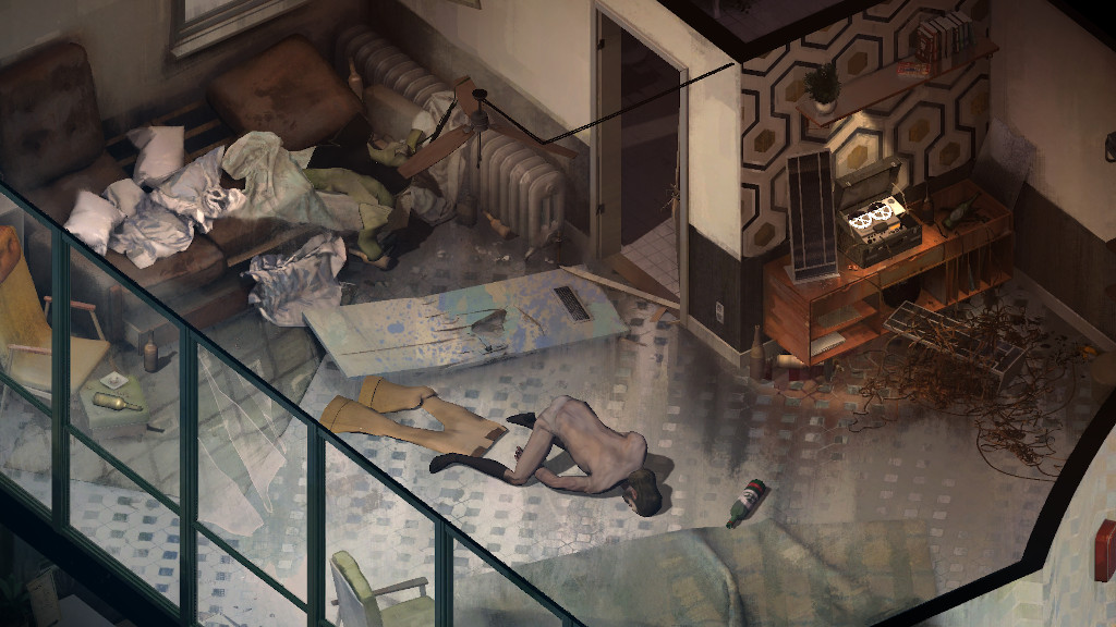 screenshot: Disco Elysium. Harry awakens.