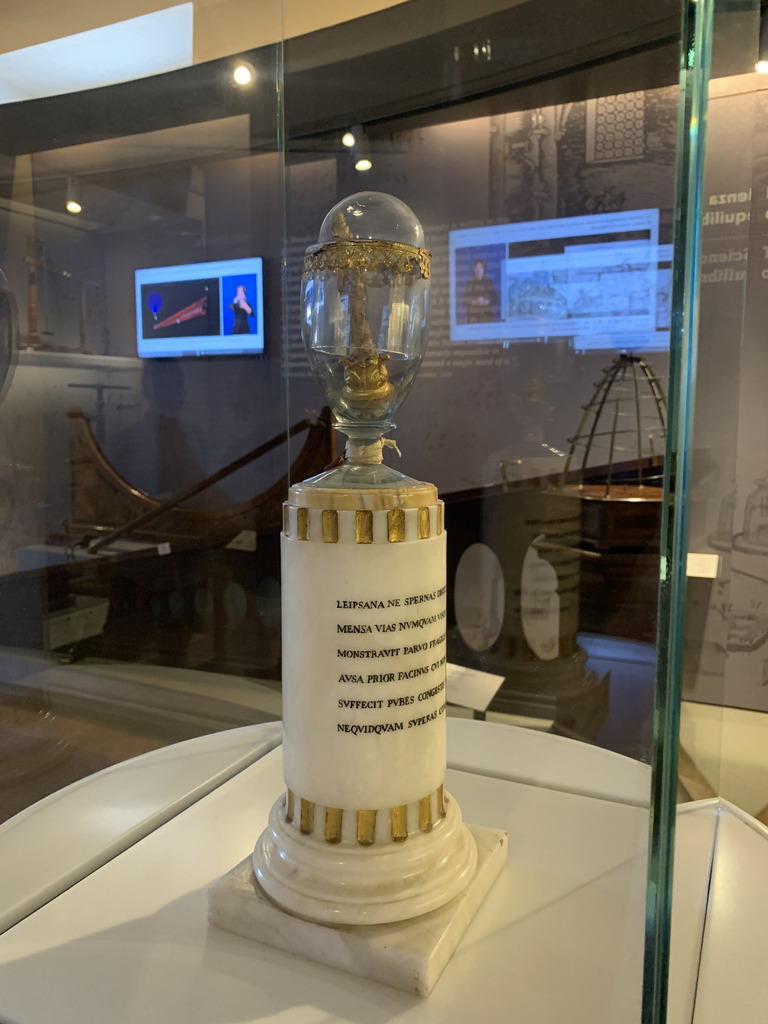 Galileo's middle finger in a glass case