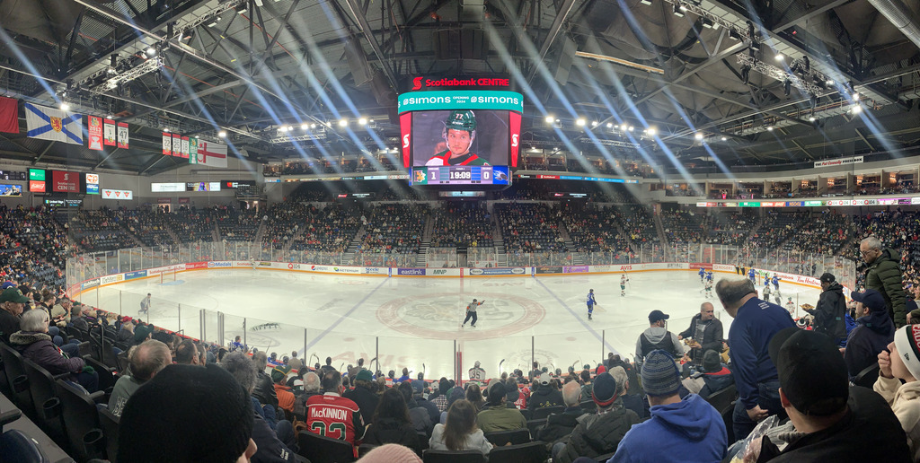 A panoramic shot of the ice rink where the Mooseheads play