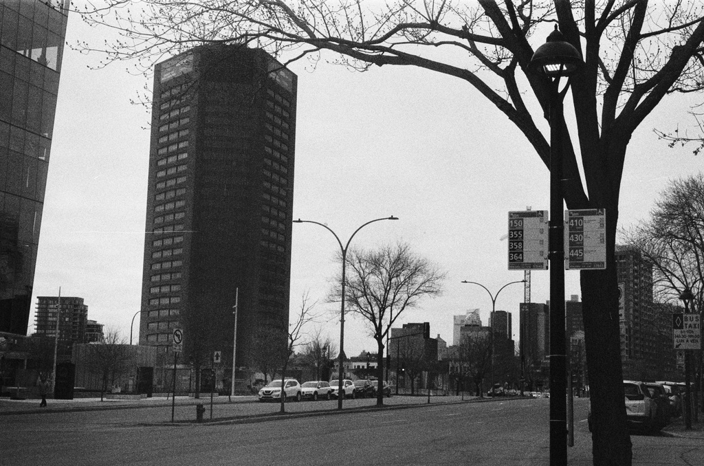 The empty Radio-Canada building towers over the neighbourhood