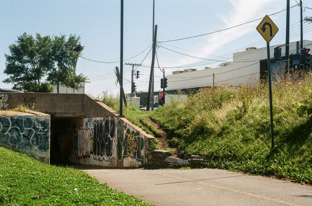 The exit of a tunnel on a bike path