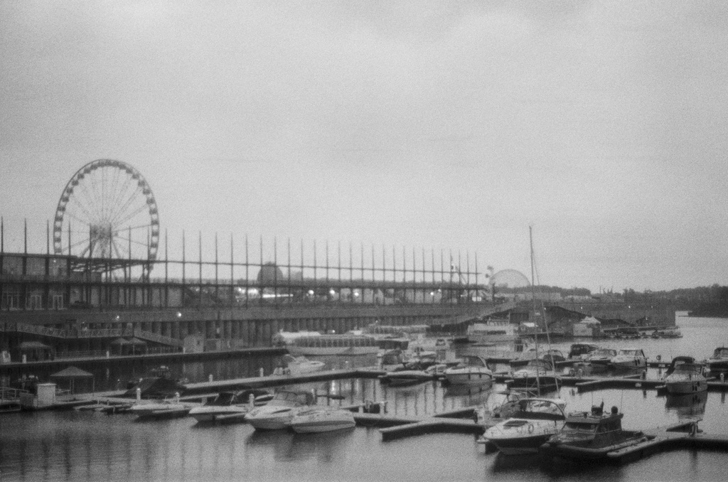 Yachts and a Ferris wheel at Montréal's Old Port