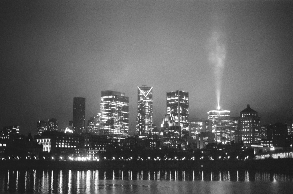 The lights of downtown Montréal, including the searchlight atop Place Ville Marie