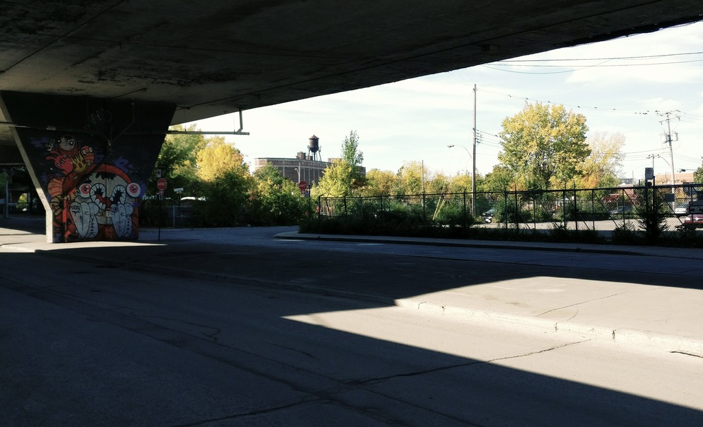 A view of the Van Horne Warehouse and water tower