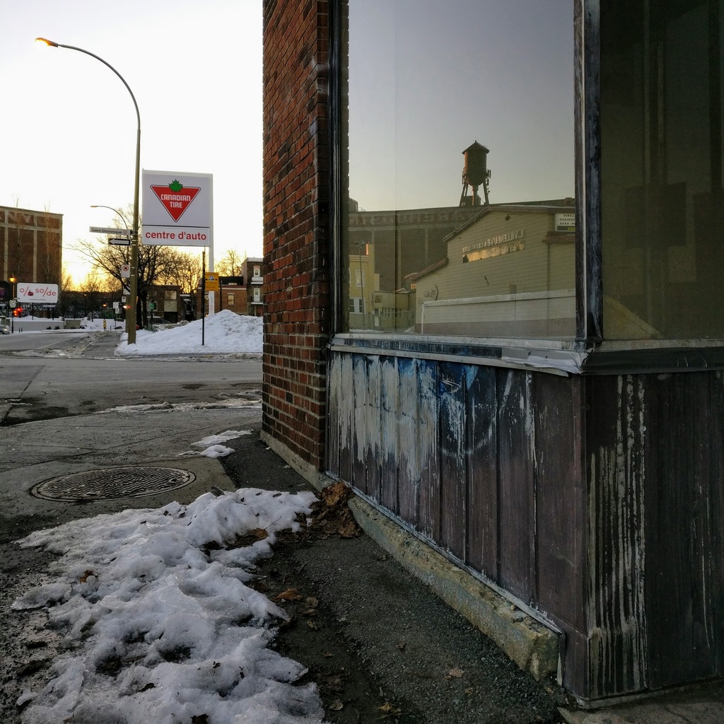 A view of the Van Horne Warehouse and water tower