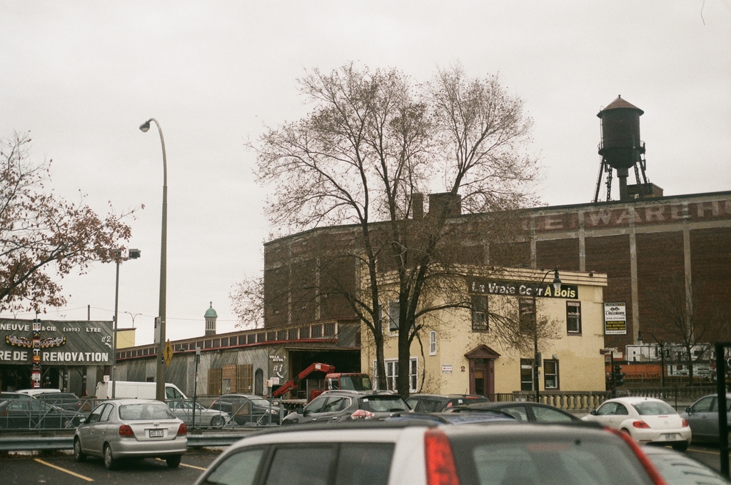 A view of the Van Horne Warehouse and water tower