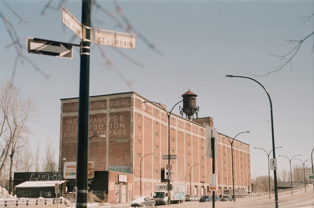 A view of the Van Horne Warehouse and water tower