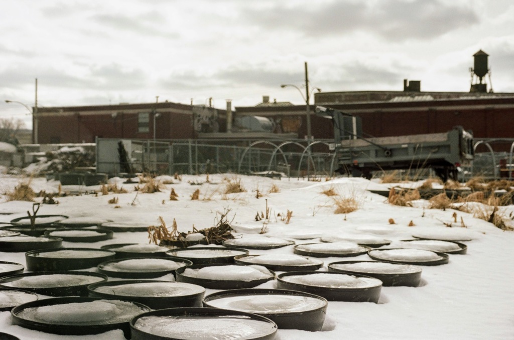 A view of the Van Horne Warehouse and water tower