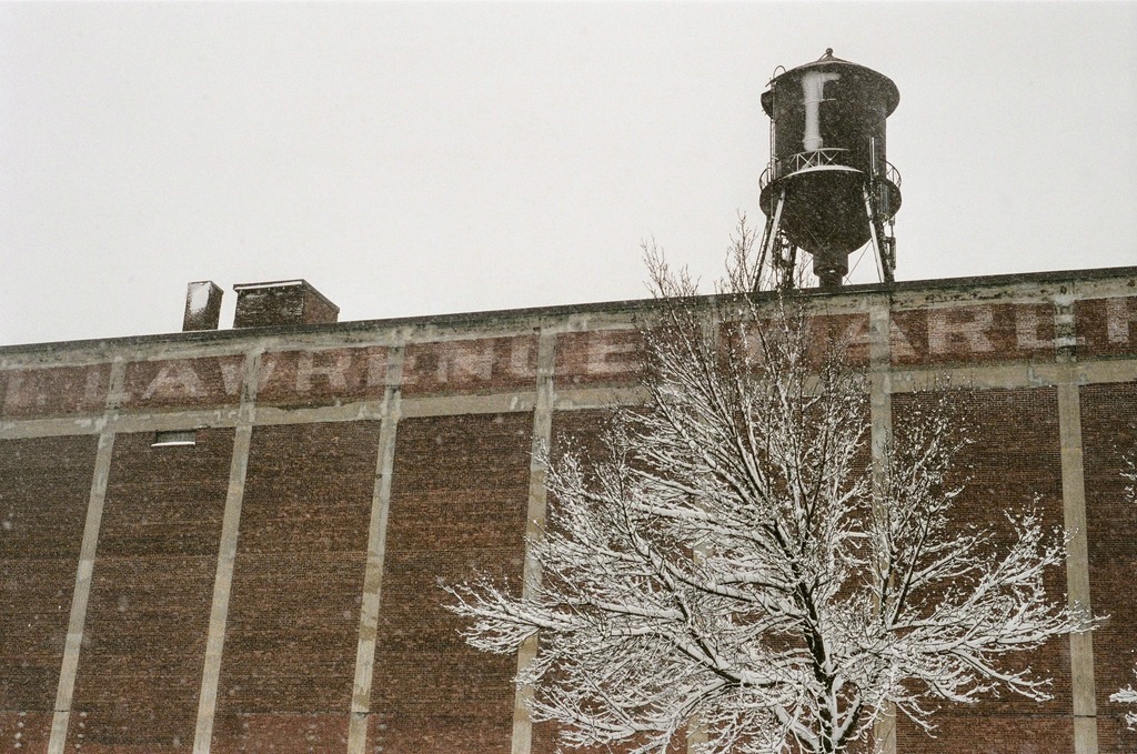 A view of the Van Horne Warehouse and water tower