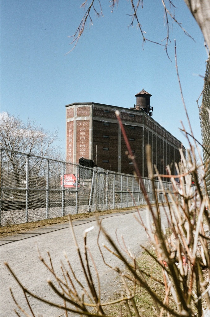 A view of the Van Horne Warehouse and water tower