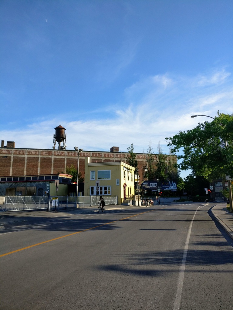 A view of the Van Horne Warehouse and water tower
